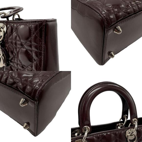 Christian Dior Lady Dior Cannage Patent Vernis leather handbag burgundy - Picture 4 of 5